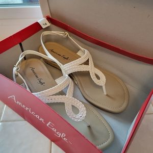 American Eagle White Ankle Strap Thong Sandal